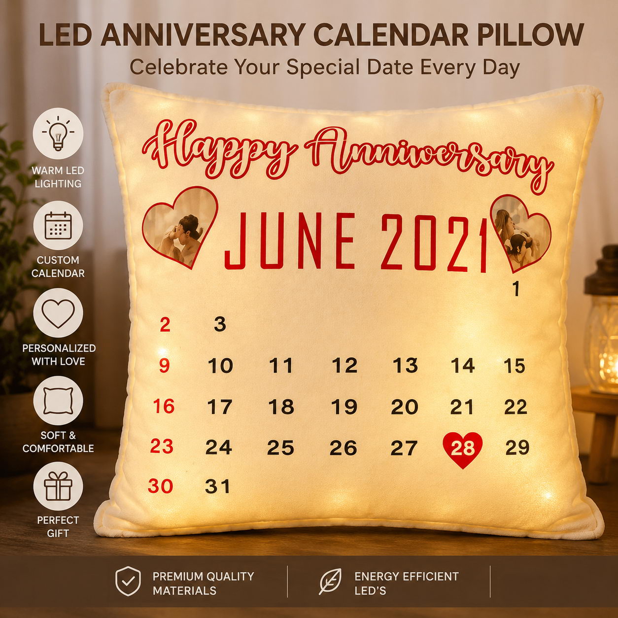 PILLOW ROSE LED SQUARE 16INCH - Image 2