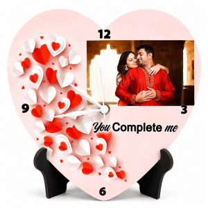 WOODEN TABLE CLOCK 8 INCH HEART